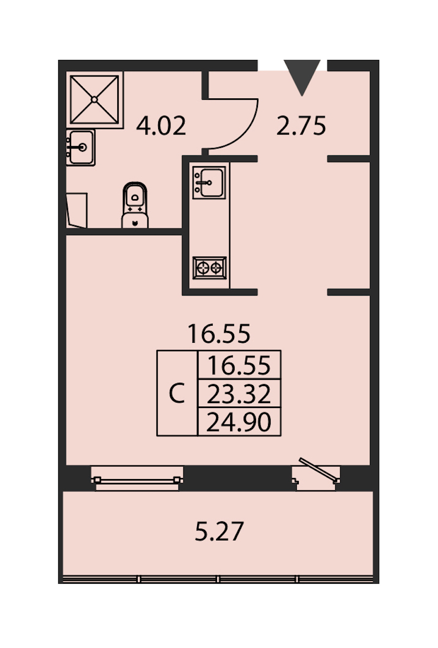Квартира студия 23.32 м², 1/12 эт., ЖК «Полис ЛАВрики»